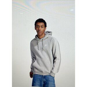 Adidas Gray Hoodie With White Stripes Size L Recycled Cotton & Polyester Blend